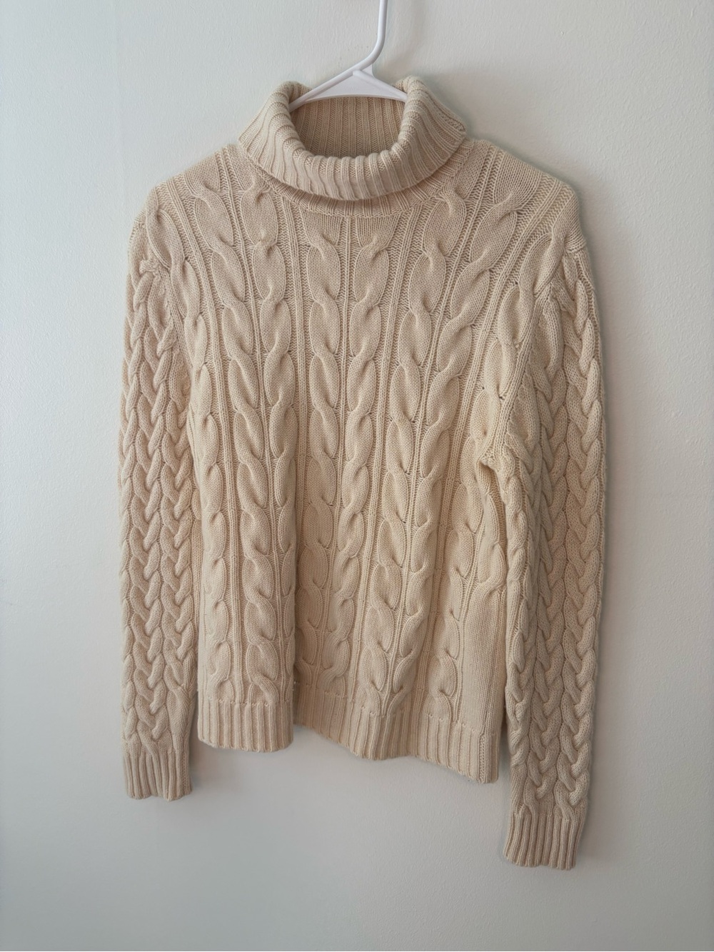 Cream Cable-Knit Turtleneck Sweater Cashmere Wool Blend